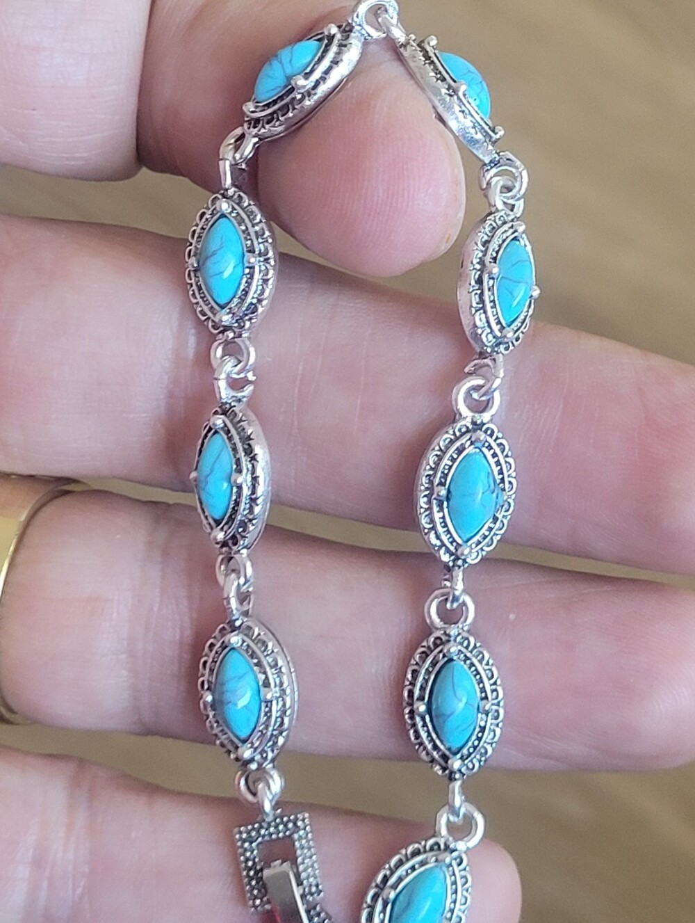 Turquoise Stone Link Bracelet - Silver-Tone Women’s Jewelry